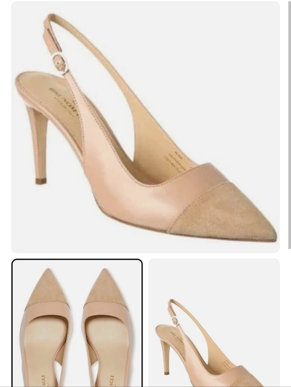 Bruno Magli Alina Leather  And Suede Nude  Pointed-Toe Slingback Heels